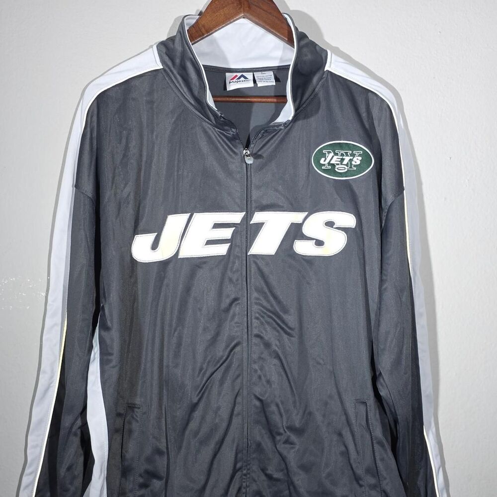 New York Jets Majestic-athletic Men's Grey and Black Jacket Size 3XL